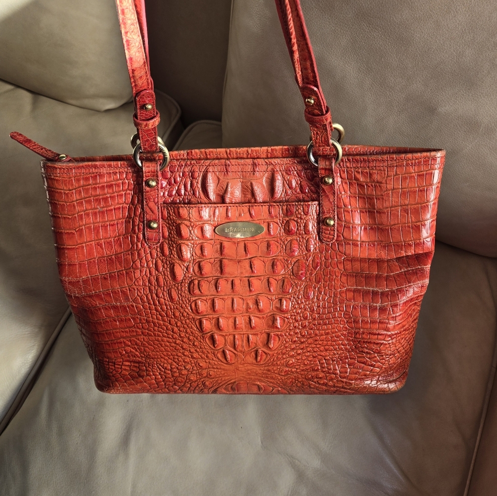 Brahmin Crocodile Print Handbag Purse Bag Brown Rust Fall Fashion